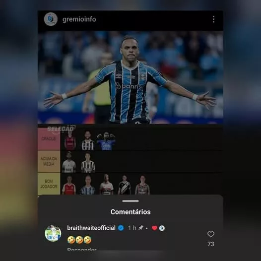 Braithwaite intensifica treinos nas férias e repercute na web "ranking" feito pelo SporTV