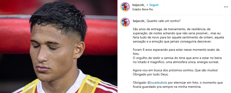 Jovem do Inter se emociona e deixa cair lágrima durante o hino em Inter x México