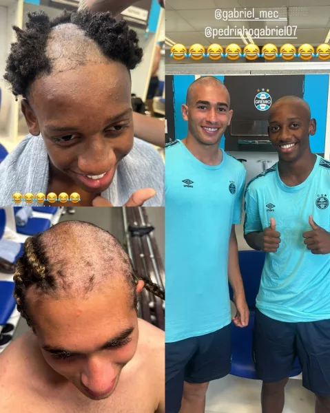 Relacionado pelo Grêmio, Gabriel Mec leva "trote" dos colegas e tem mudança no visual