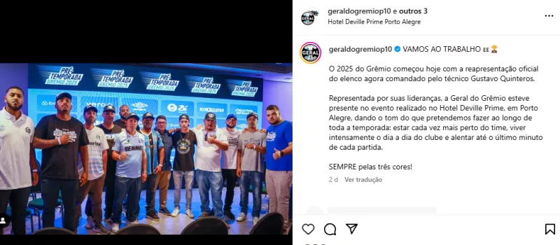 Geral do Grêmio marca presença no evento de reapresentação do elenco: "Estar cada vez mais perto"