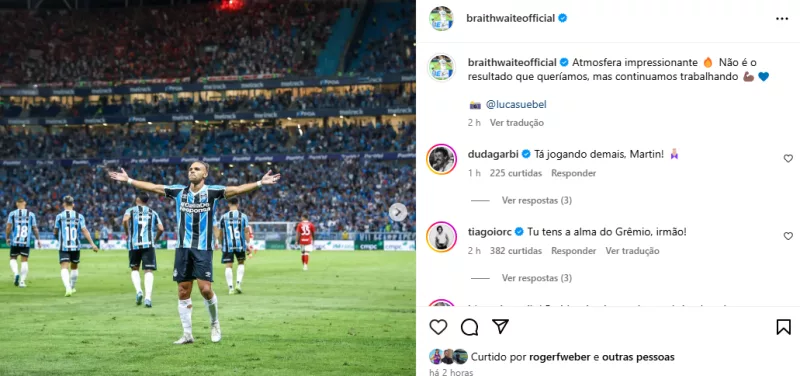 Últimas do Grêmio: mensagem de Braithwaite, titularidade de Cuéllar e estreia na Copa do Brasil