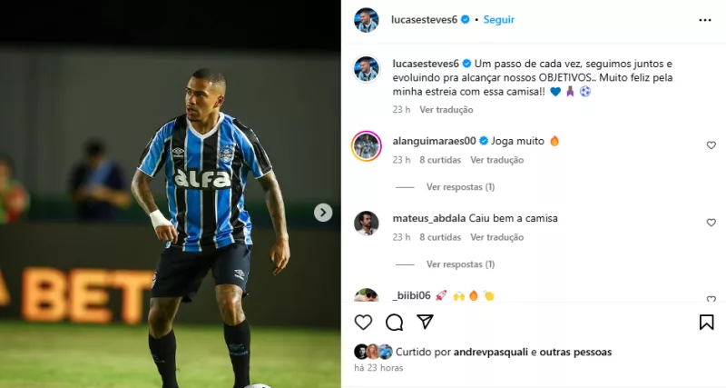 Lucas Esteves se manifesta após fazer a estreia pelo Grêmio: "Um passo de cada vez"