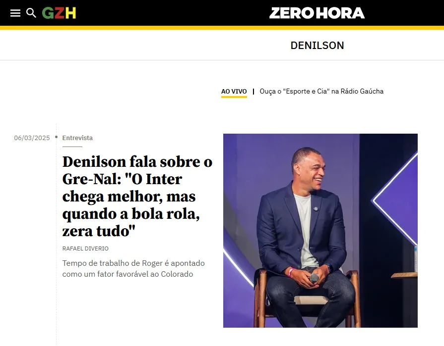 Denilson explica favoritismo do Inter no Gre-Nal 445 e deixa alerta ao Grêmio: "Time ainda não entende"