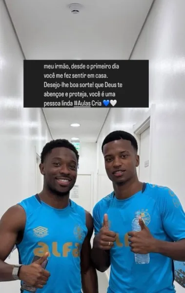 Amuzu publica despedida ao seu "melhor amigo" no Grêmio: "Me fez sentir em casa"