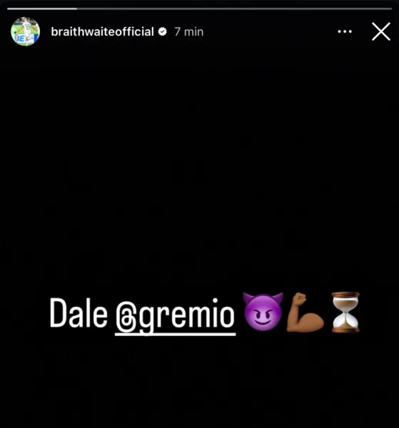 Braithwaite faz post enigmático na web no começo de semana decisiva para o Grêmio