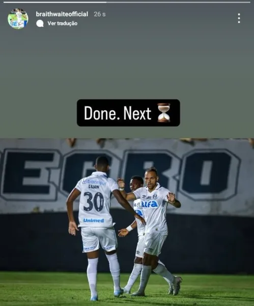 Braithwaite anima torcida do Grêmio com post na web; Cuéllar se torna alternativa