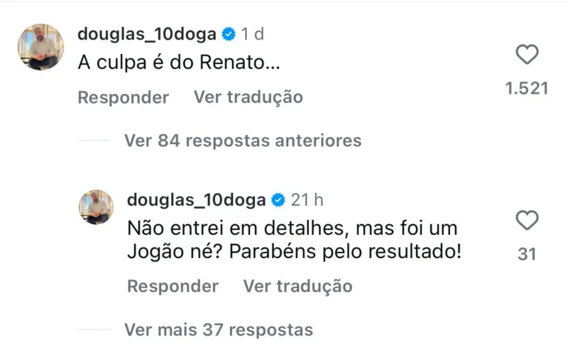 Douglas ironiza críticos após derrota do Grêmio para o Inter: "A culpa é do Renato"