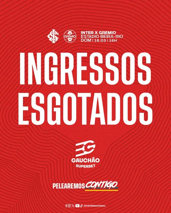 Inter esgota ingressos em poucos minutos e pode ter um dos maiores públicos do novo Beira-Rio