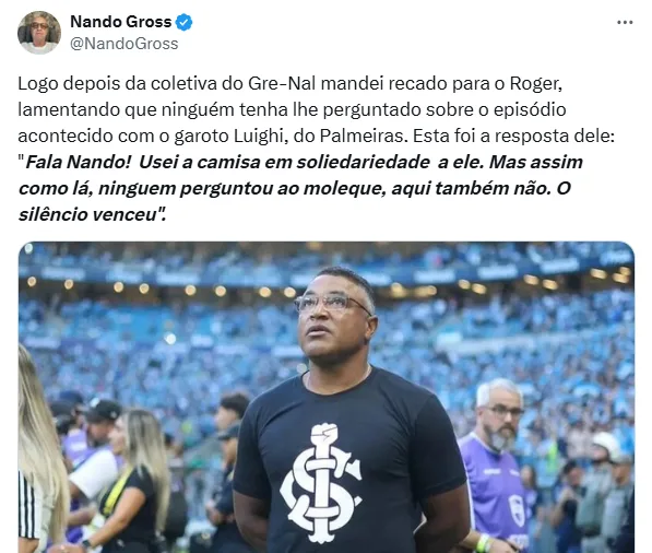 Roger Machado explica camisa que utilizou no Gre-Nal na Arena do Grêmio