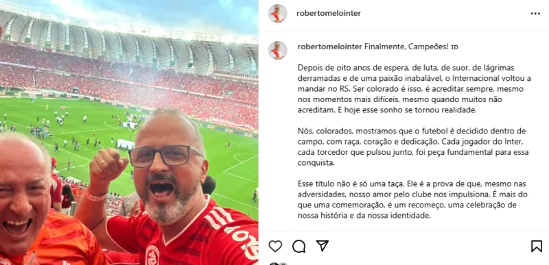 Melo deixa política de lado e celebra título do Inter na web: "Que seja uma nova era"