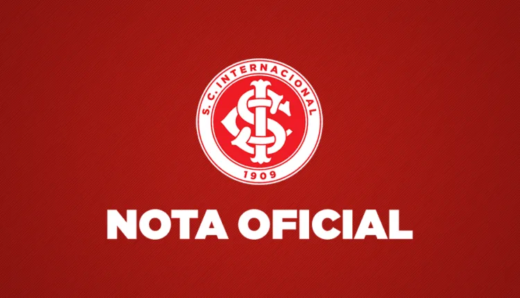 Imagem com fundo vermelho e letreiros brancos escrito: Nota Oficial do Inter