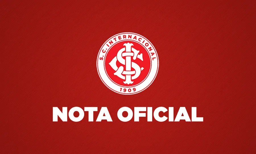 Imagem com fundo vermelho e letreiros brancos escrito: Nota Oficial do Inter