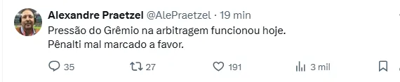 Jornalista critica pênalti marcado em Braithwaite: "Pressão do Grêmio funcionou"
