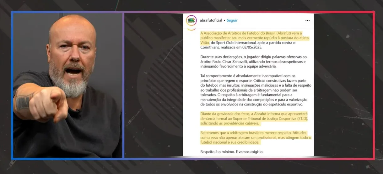 Fabiano Baldasso detona e manda recado para Abrafut por nota contra Vitão: “Que nojo de vocês” Baldasso e nota de ABRAFUT