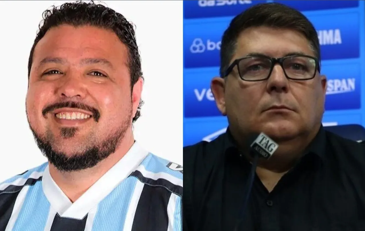 Alex Bagé critica fala de Alexandre Rossato: “Torcida do Grêmio merece respeito” Alex Bagé, jornalista e Alexandre Rossato, dirigente do Grêmio. Foto lado a lado