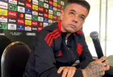 D'Alessandro em entrevista coletiva antes do jogo do Inter contra o Atlético Nacional da Colômbia, fora de casa. Foto: YouTube/Rádio Inferno