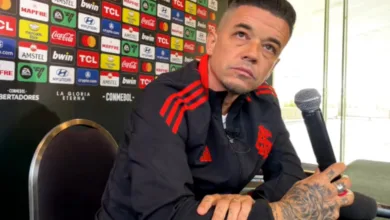 D'Alessandro em entrevista coletiva antes do jogo do Inter contra o Atlético Nacional da Colômbia, fora de casa. Foto: YouTube/Rádio Inferno