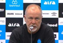 Mano Menezes, em entrevista de imprensa após o empate do Grêmio em 1x1 contra o Bragantino na Arena (Foto: Reprodução/GZH)