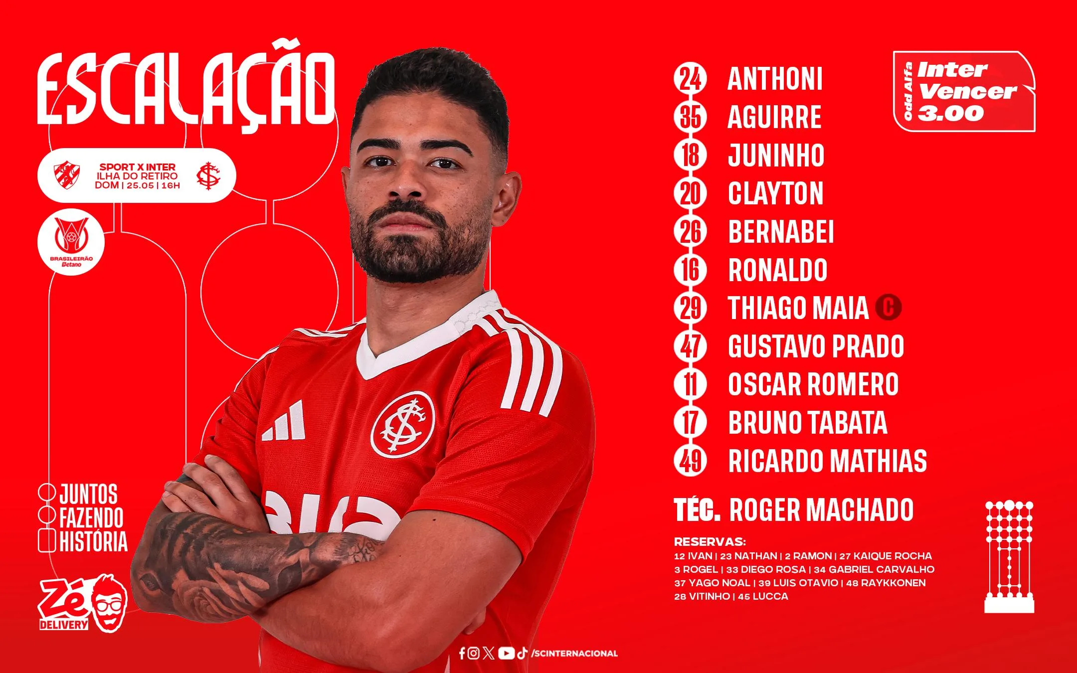 Com time misto, Inter está escalado para enfrentar o Sport pelo Brasileirão