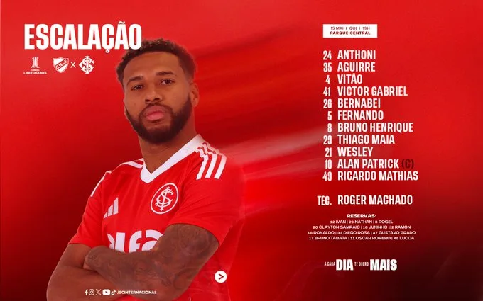 Inter está escalado para enfrentar o Nacional com modificação no ataque O time do Inter está oficialmente escalado para pegar o Nacional pela Libertadores e tem uma novidade no setor de ataque.