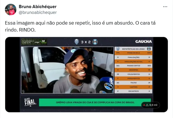 Repórter critica imagem de Jemerson que viralizou após derrota do Grêmio: "Absurdo"