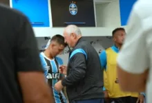 Felipão pelo Grêmio no vestiário