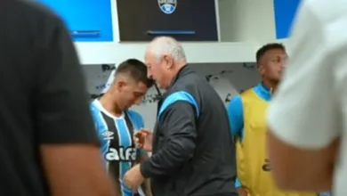 Felipão pelo Grêmio no vestiário