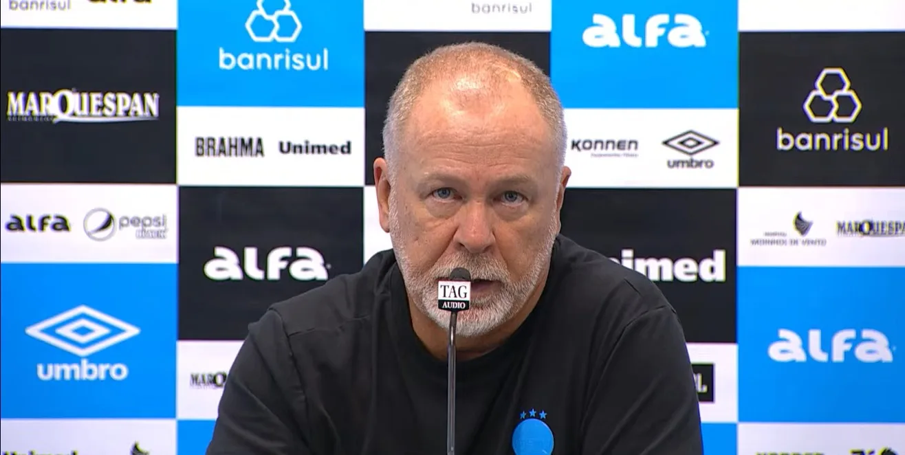 Mano Menezes, em entrevista de imprensa após o empate do Grêmio em 1x1 contra o Bragantino na Arena (Foto: Reprodução/GZH)