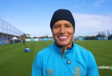 Marlon, jogador do Grêmio, em entrevista para os canais oficias do clube, no CT Hélio Dourado