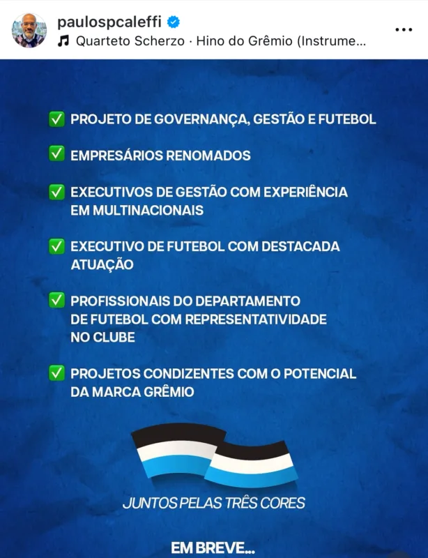 Caleffi reage ao movimento de Marques, marca entrevista e mostra primeiras propostas no Grêmio