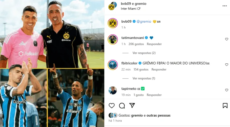 Borussia Dortmund promove encontro de Barrios com Suárez e "marca" Grêmio na web