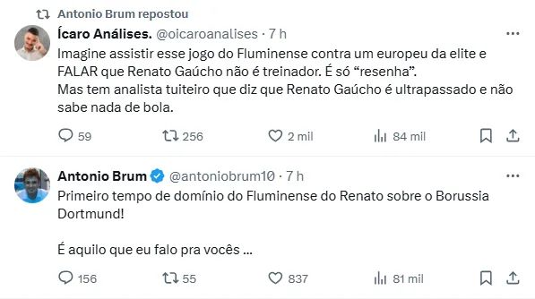 Ex-vice do Grêmio volta a postar no Twitter após atuação do Fluminense de Renato