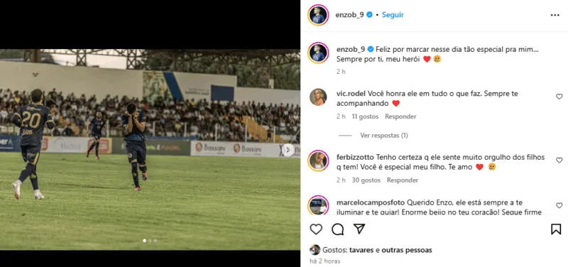 Filho de Fernandão marca gol no dia dos 11 anos da perda do pai: "Sempre por ti, meu herói"