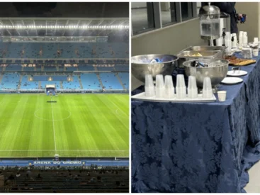 Grêmio surpreende jornalistas com lanche gratuito antes de partida na Arena Grêmio na Arena