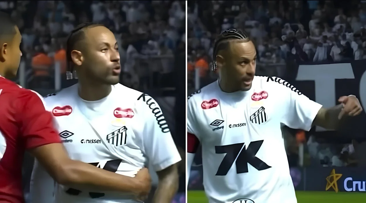 Neymar discute com torcedor, se desespera com bola na linha e troca camisa com Alan Patrick Neymar em Santos x Inter
