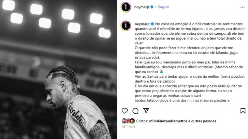O desabafo de Neymar nas redes sociais após a derrota para o Inter em casa