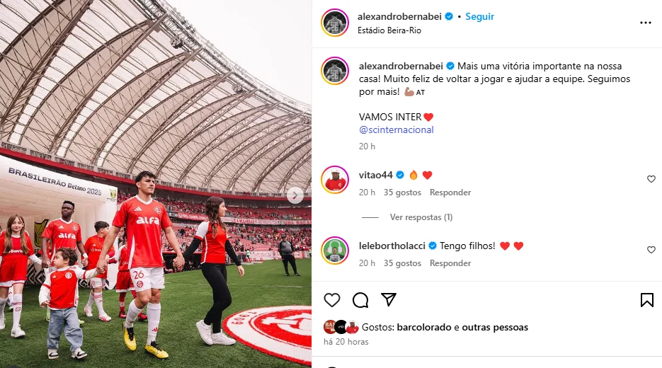 Bernabei se manifesta após retornar de lesão e celebra vitória do Inter: "Muito feliz"