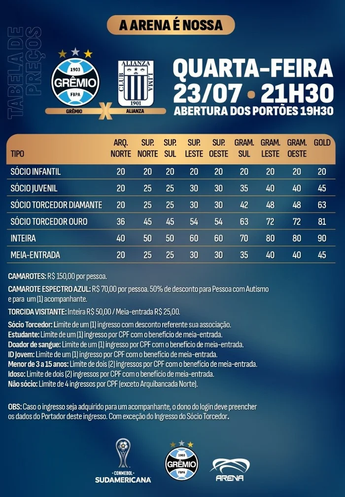 Grêmio divulga valor dos ingressos para a primeira partida da nova era na Arena