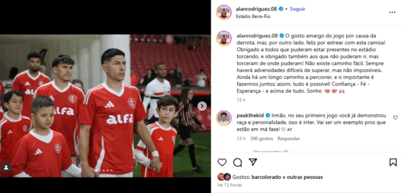 Alan Rodríguez se manifesta na web após estreia pelo Inter: "Gosto amargo" Alan Rodríguez se manifesta na web após estreia pelo Inter: "Gosto amargo" Volante uruguaio Alan Rodríguez foi uma das novidades do técnico Roger Machado na partida entre Inter x São Paulo.