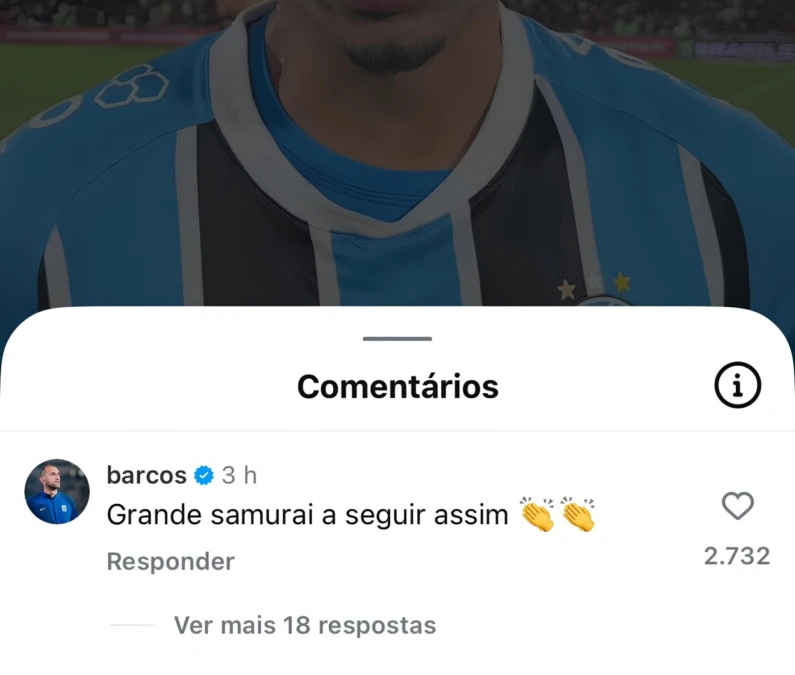 Barcos aproveita post do Grêmio para comemorar estreia de Noriega: "Seguir assim"