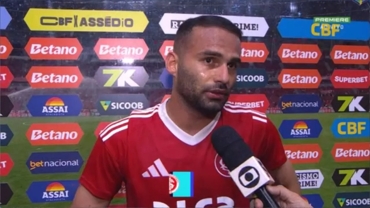 Condenado por dívida de Thiago Maia, Inter recorre e irrita o Flamengo Thiago Maia, jogador do Inter, entrevista pós-jogo, ainda em campo