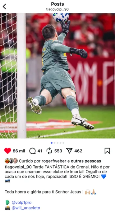 Após brilhar no Gre-Nal, Tiago Volpi se manifesta e manda recado no Grêmio