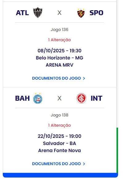 CBF confirma Bahia x Inter para outubro em meio à reta final do Brasileirão CBF confirma Bahia x Inter para outubro em meio à reta final do Brasileirão CBF define nova data para Bahia x Inter na Fonte Nova; jogos atrasados pela 14ª rodada do Brasileirão serão disputados em outubro.