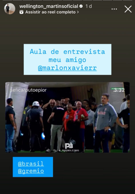 Ex-jogador do Inter aprova postura de Marlon em derrota do Grêmio: "Aula de entrevista"