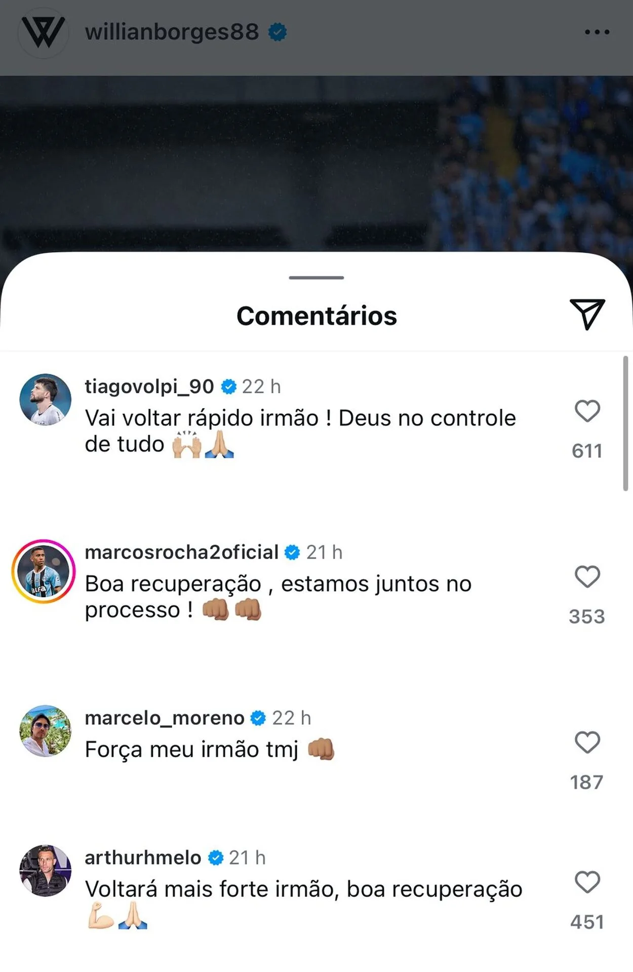 Colegas de grêmio prestam apoio a William