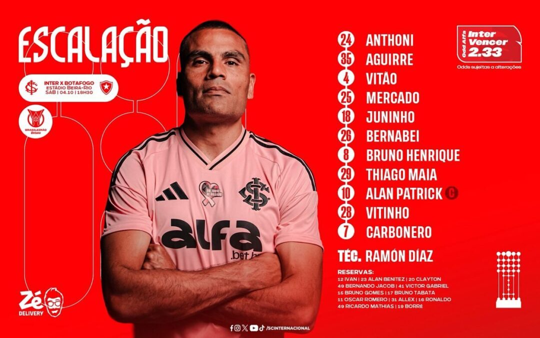 Borré na reserva: Inter está escalado com novidades para enfrentar o Botafogo Inter x Botafogo