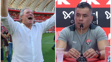 Jair Ventura salva o Vitória e vibra por Abel no Inter: "Ninguém ganha do Barcelona por acaso" Abel Braga e Jair Ventura