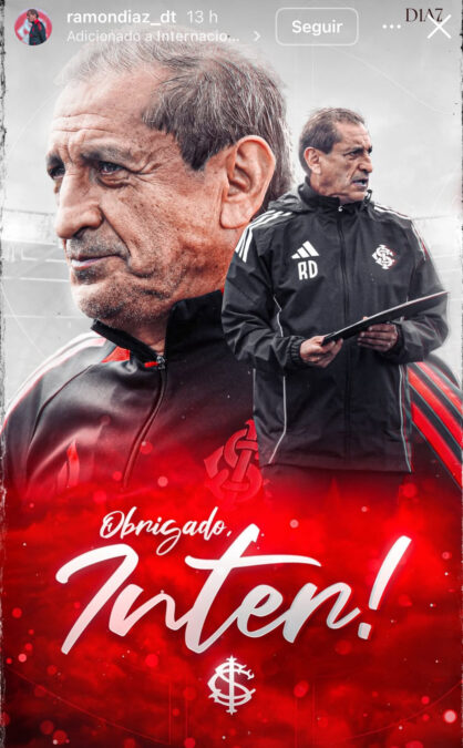 Como foi a breve despedida de Ramón Díaz ao Inter em post nas redes sociais