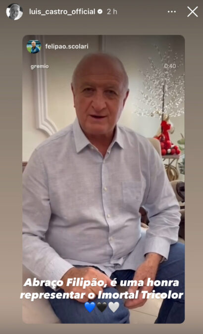A resposta de Luís Castro após o amigável recado deixado por Felipão no Grêmio