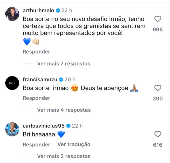 Os recados de Arthur e Carlos Vinícius na despedida de Alysson ao Grêmio